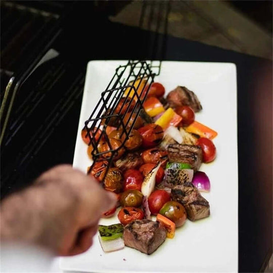 Grilled Meat on Stainless Steel BBQ Mesh